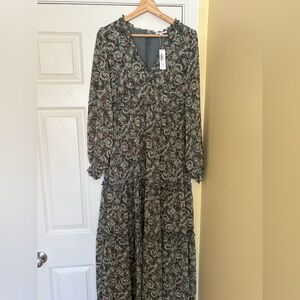 Baltic Born Green Floral Long Sleeve Tiered Maxi Dress